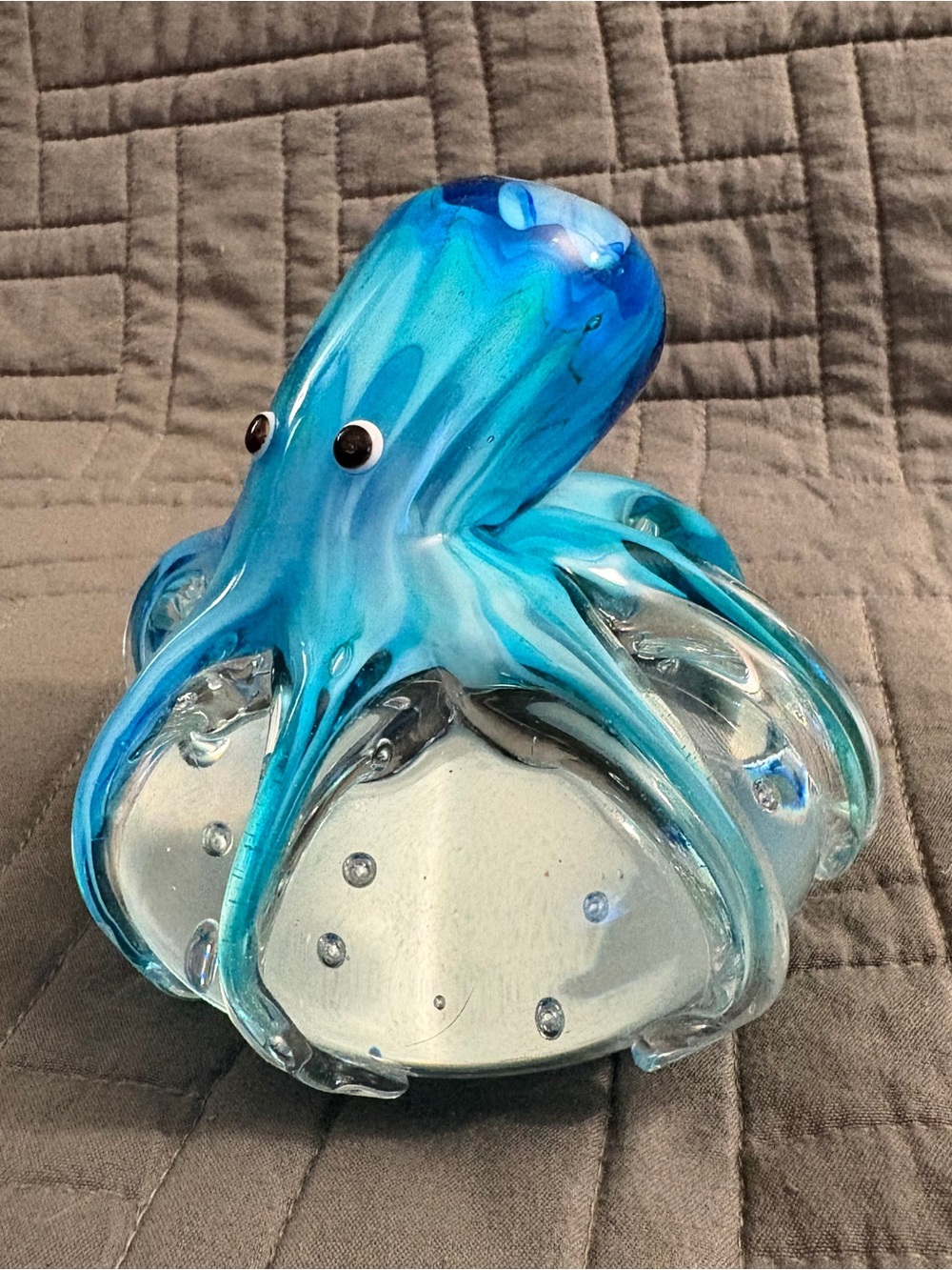 Handmade Octopus Blown Glass Figurine Gift Home Decor Blue-Green Paper Weight - Picture 2 of 15